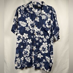 Cassini Navy Blue And White Floral Men's Shirt XL